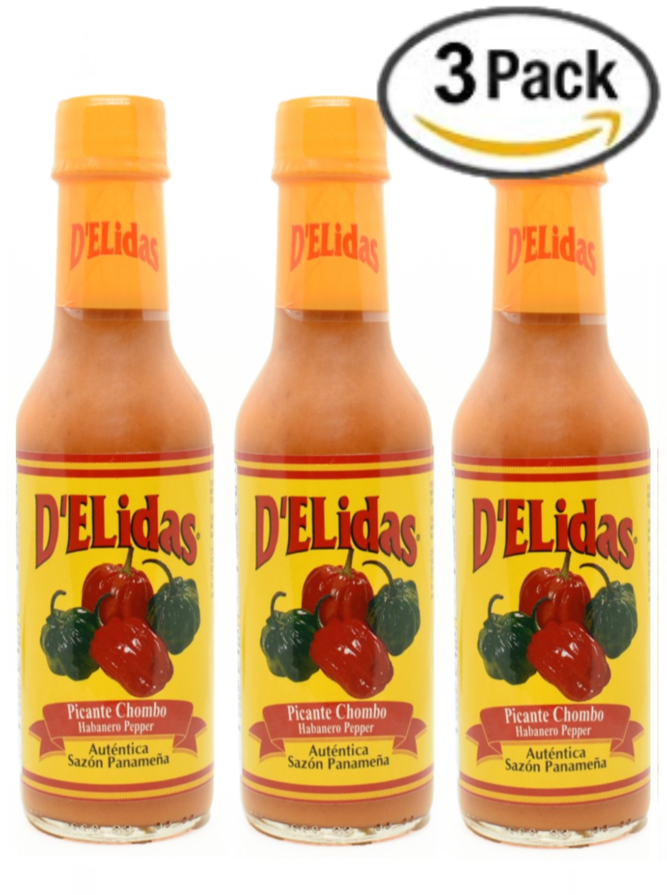 D'ELIDAS Hot Sauce Chombo Habanero Pepper Picante ALL NATURAL, (5oz) 3 PACK